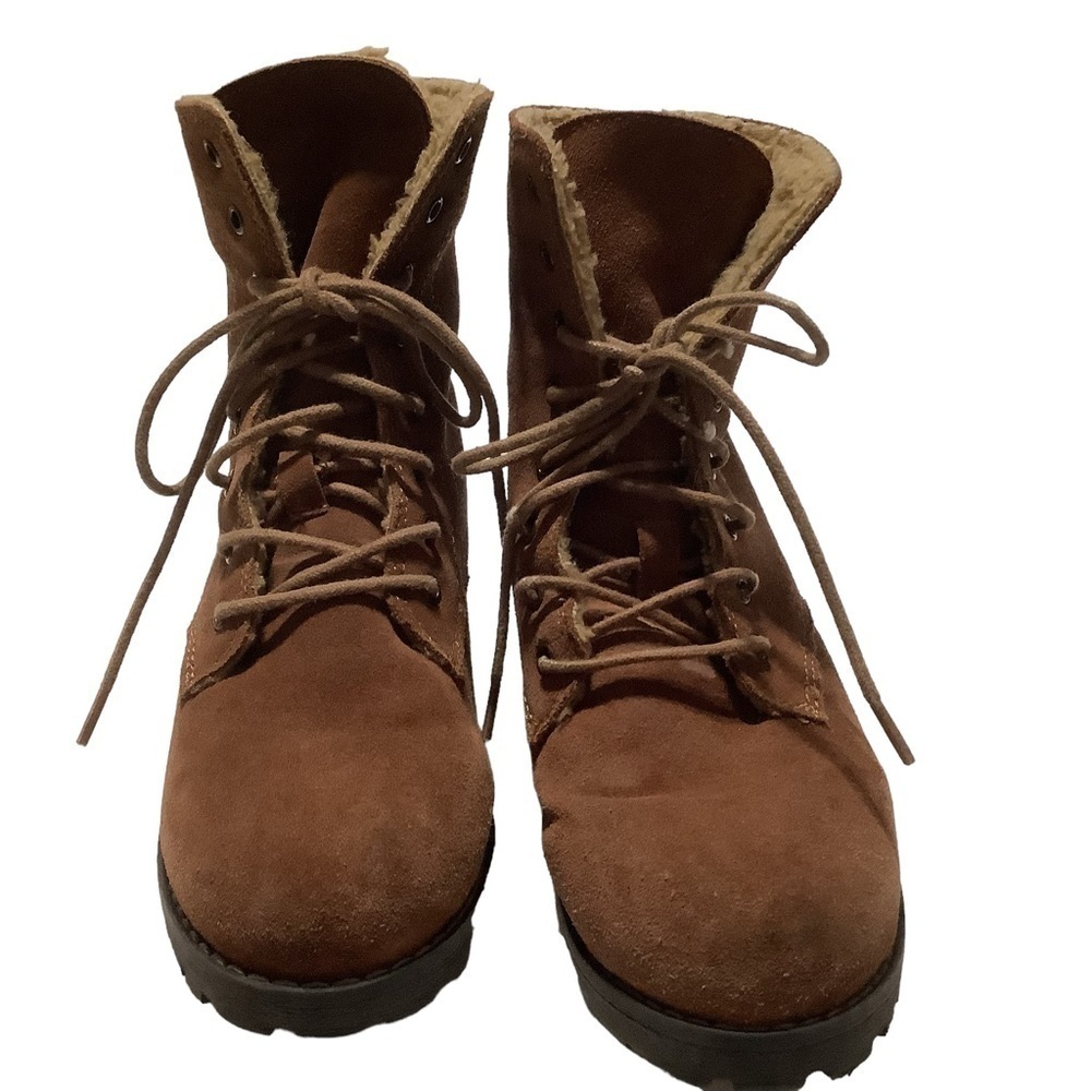 DIBA Suede Shearling Lined Lace Up Moto Combat Boots Size 8